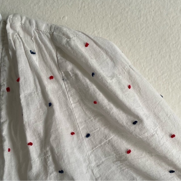 Madewell Short-Sleeve Wrap Top in Clipdot white blue red dot blouse - Picture 6 of 11